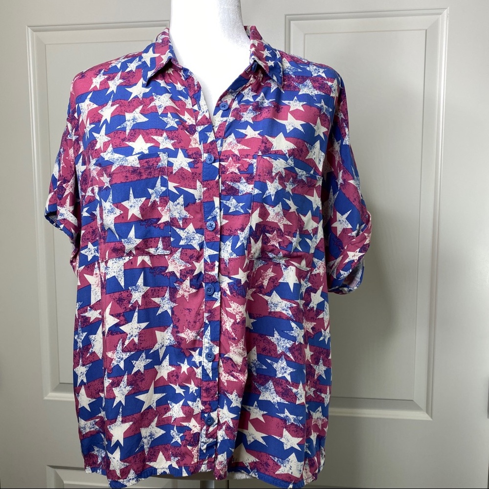 LuLaRoe stars & stripes patriotic button down